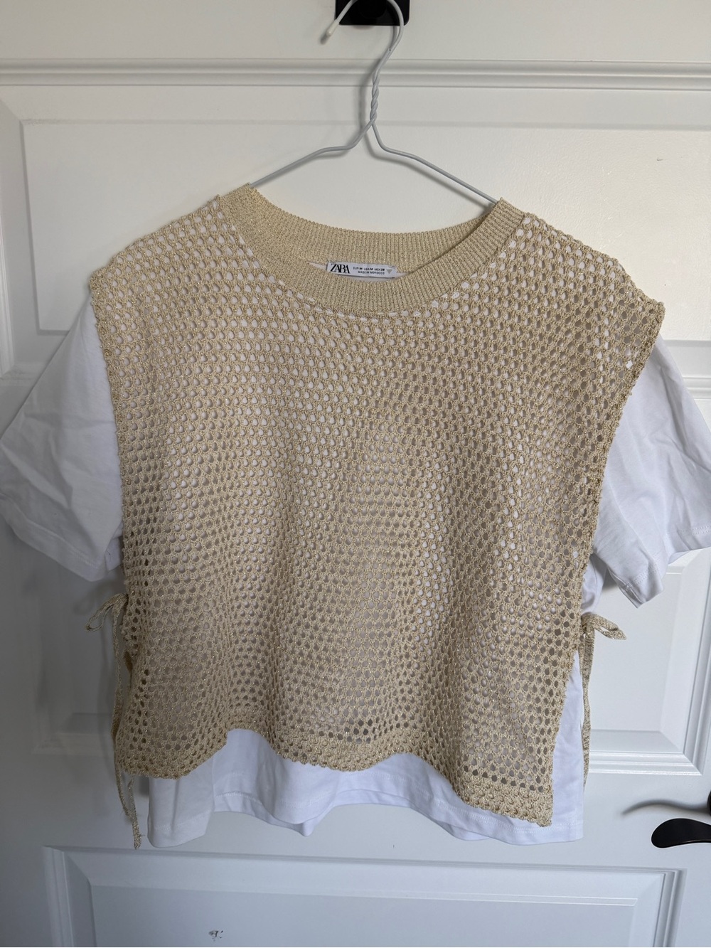 Zara Beige Crochet Knit Overlay Vest